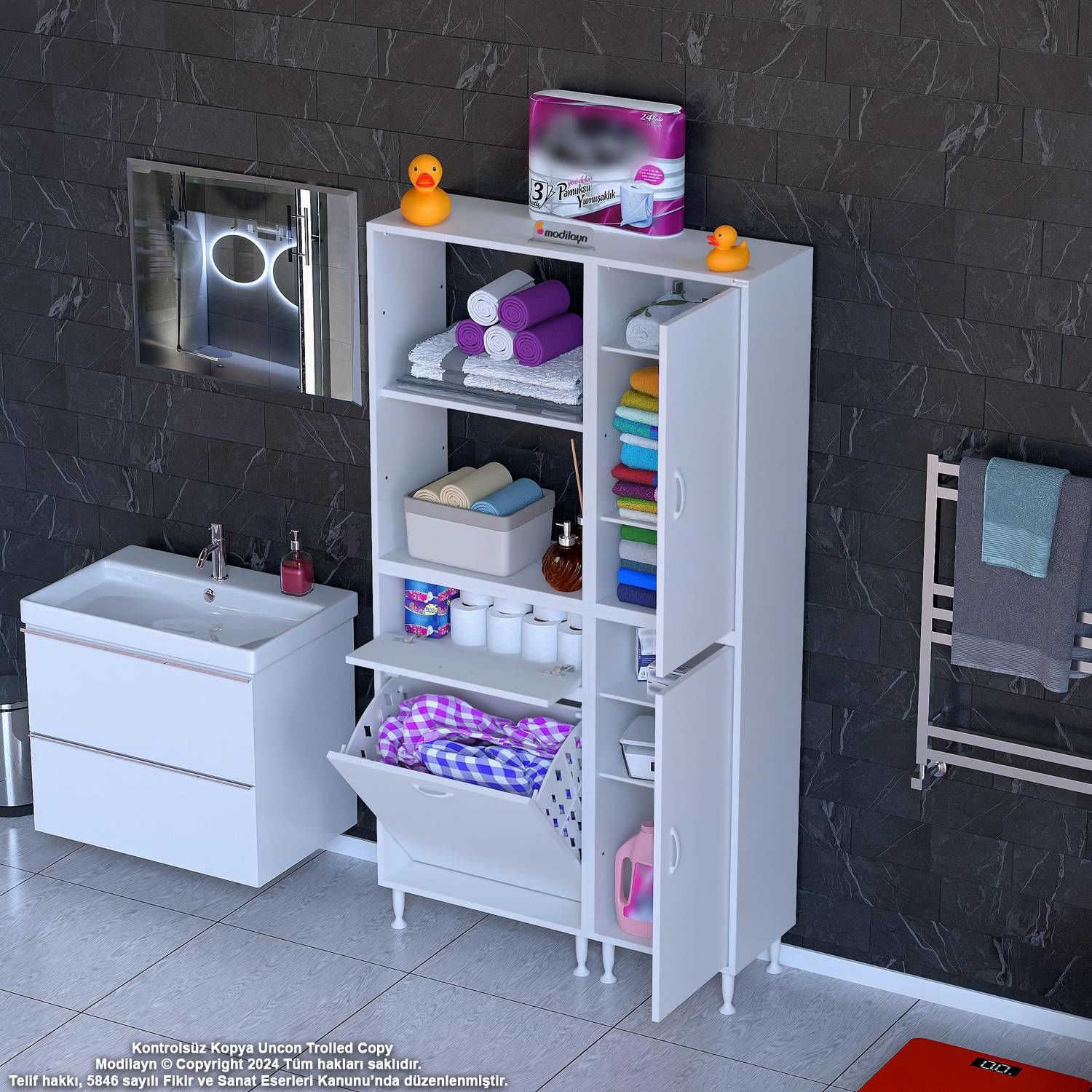 Modilayn Kirli Çamaşır Dolabı Banyo Dolabı Çok Amaçlı Dolap