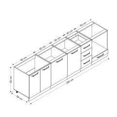 Minar 290 Cm Mutfak Dolabı Beyaz Antrasit 290-A3-Alt Modül
