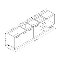 Minar 300 Cm Mutfak Dolabı Beyaz 300-B4-Alt Modül