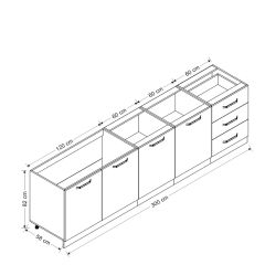 Minar 300 Cm Mutfak Dolabı Beyaz Dore 300-D3-Alt Modül