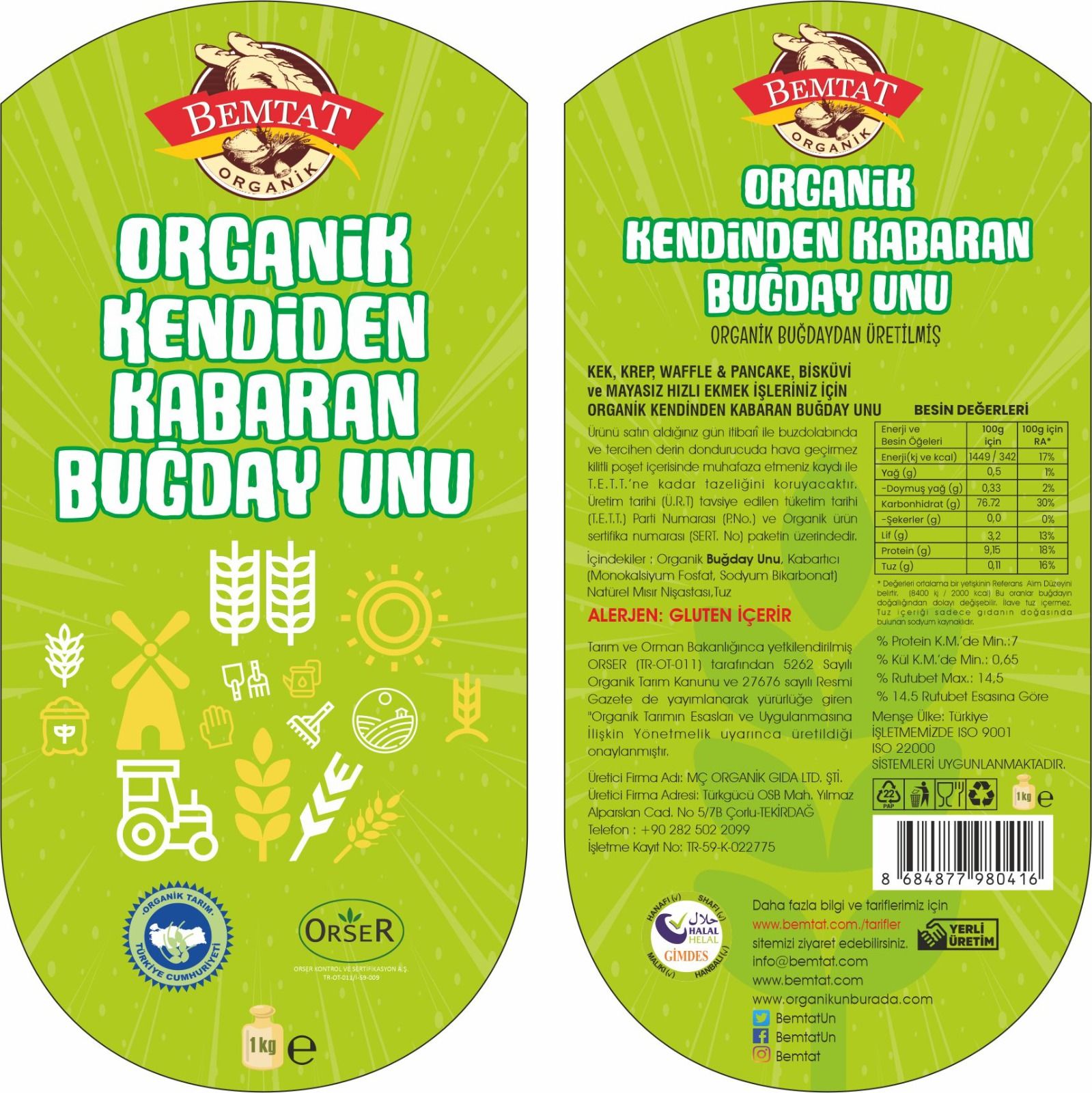Bemtat Organik Kendinden Kabaran Un 1kg ( Organic Self-Rising Flour )