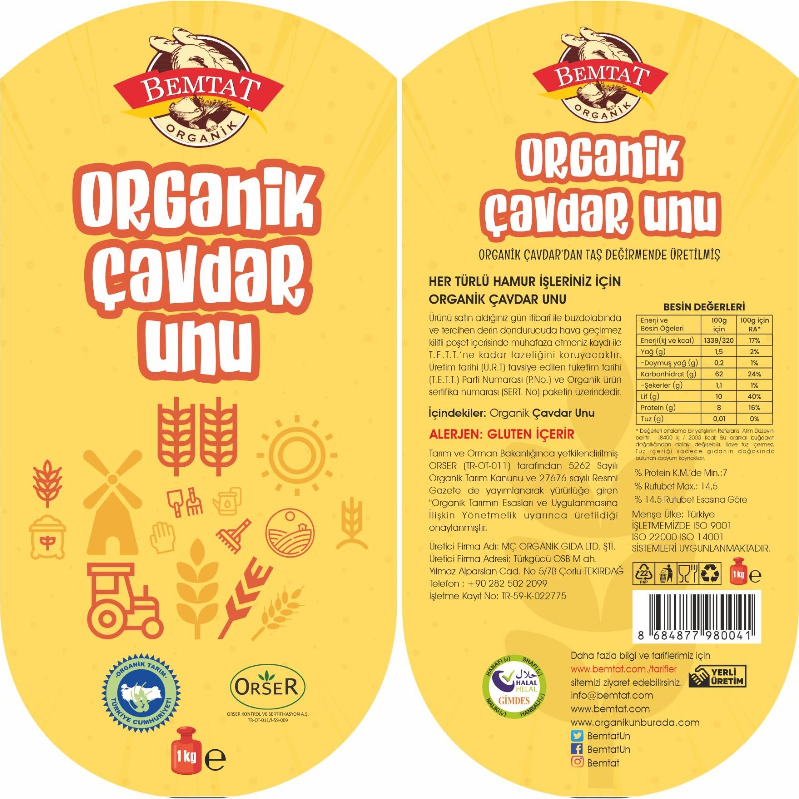 Bemtat Organik Çavdar Unu 1kg