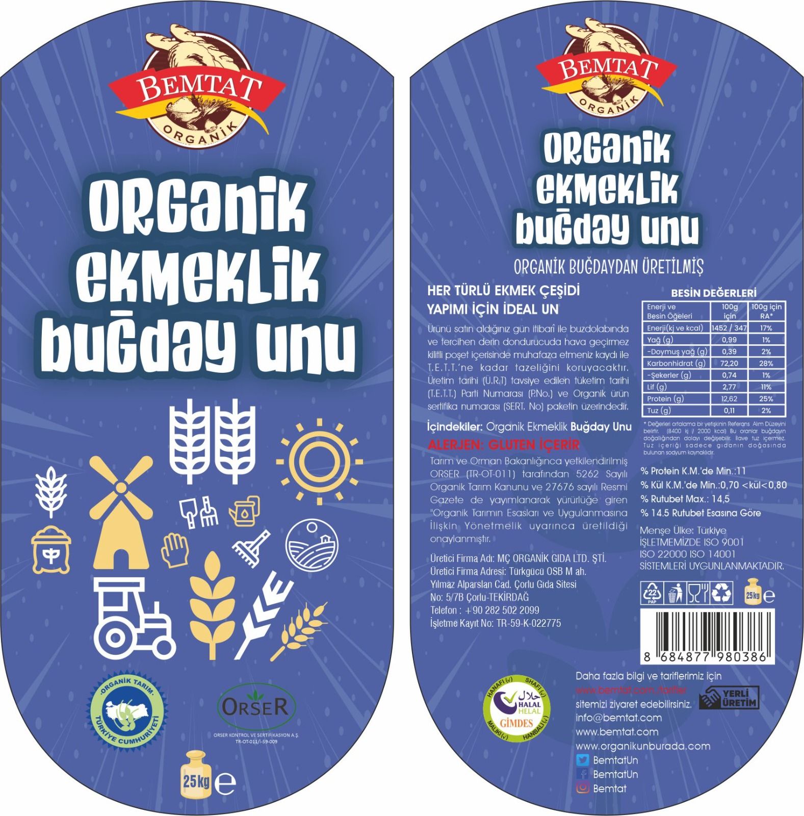 Bemtat Organik Ekmeklik Buğday Unu 25kg ( Organic Wheat Flour For Bread )