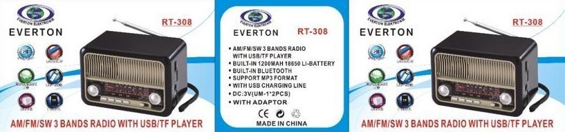 Everton RT-308 Usb Ve Kart Girişli Şarjlı Bluetoothlu Radyo