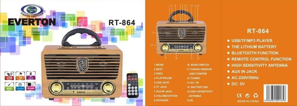 Everton RT-864 Usb Kart Girişli Şarjlı Bluetoothlu Radyo