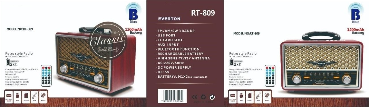 Everton RT-809 Usb Kart Girişli Şarjlı Bluetoothlu Radyo