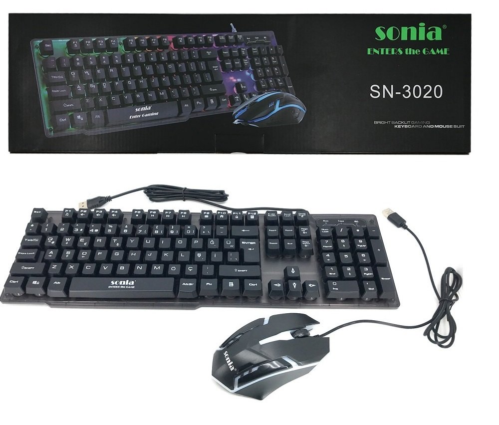 Sonia SN-3020 Işıklı Oyuncu Klavye Mouse Set
