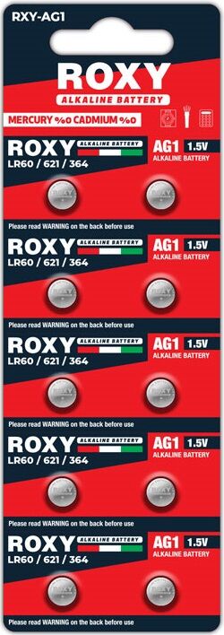 Roxy AG1 LR60 LR621 364 Alkalin Düğme Pil 1,5 Volt 10`lu paket