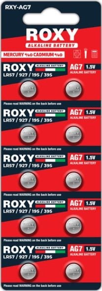 Roxy AG7 LR57 LR927 195 395 Alkalin Düğme Pil 1,5 Volt 10`lu Paket
