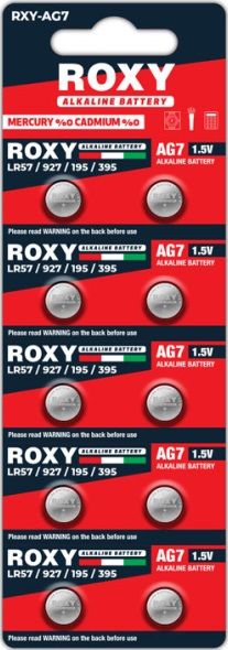 Roxy AG7 LR57 LR927 195 395 Alkalin Düğme Pil 1,5 Volt 10`lu Paket