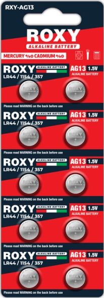 Roxy AG13 LR44 LR1154 357 Alkalin Düğme Pil 1,5 Volt 10`lu Paket