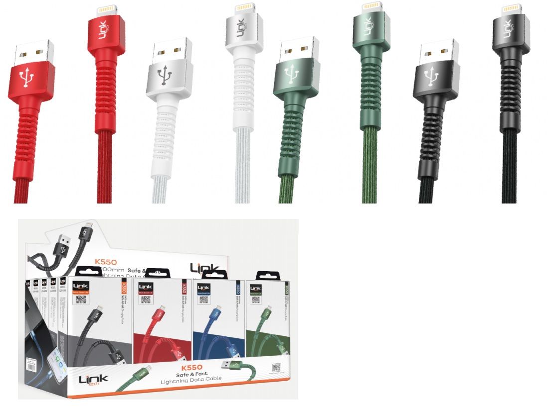 K550 Safe 3A Örgülü Metal Başlı Lightning Şarj Kablosu