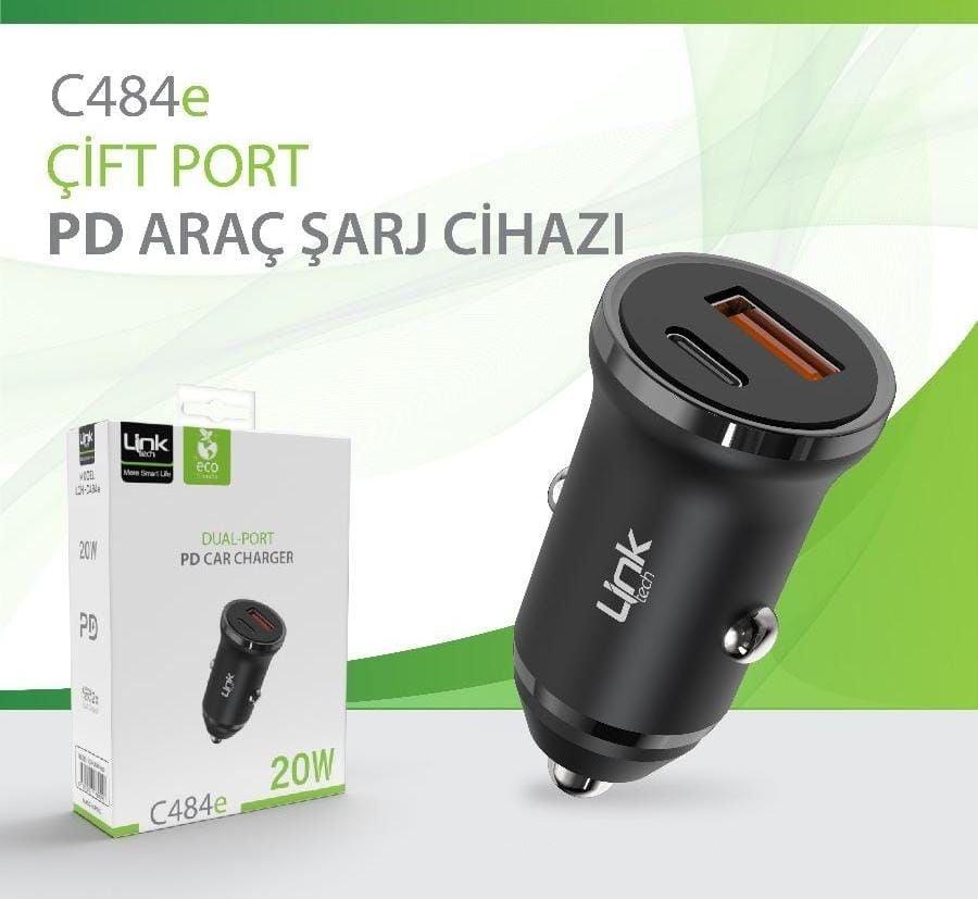 LinkTech C484 Çevre Dostu Çift Girişli PD 20W Araç Şarj Aleti