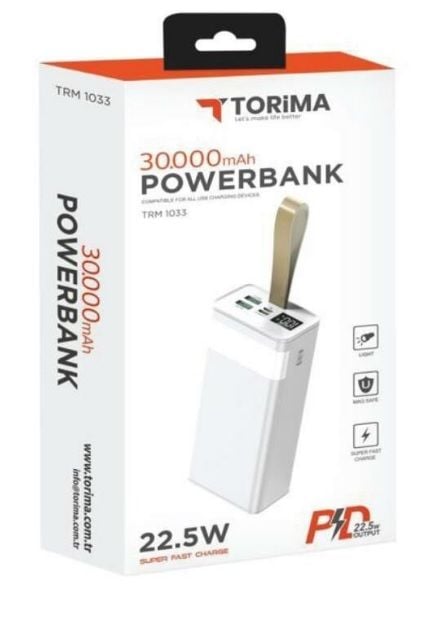 Torima TRM-1033 22.5W Hızlı Şarj Özellikli Dijital Şarj Göstergeli 30.000 Mah Powerbank