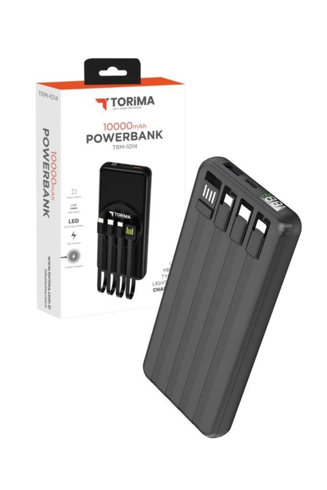 Torima TRM-1014 Siyah 10.000mAh Dijital Göstergeli Hızlı Şarjlı Powerbank