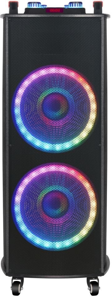RXY-NDR-1212S 100 Watt ( 12 INCH x 2 ) + TWEETER Çift Kablosuz UHF Mikrofonlu Kumandalı Led Panel FM / BT / USB ve TF Kart Girişli Anfili Hoparlör