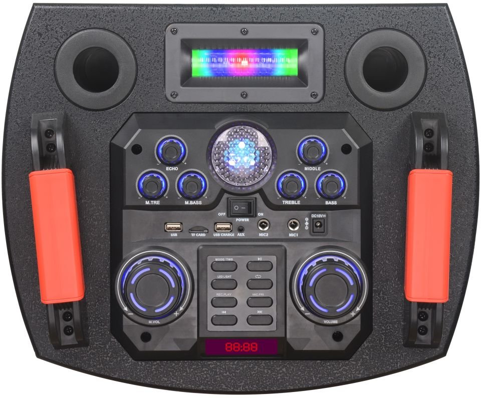 RXY-NDR-1212S 100 Watt ( 12 INCH x 2 ) + TWEETER Çift Kablosuz UHF Mikrofonlu Kumandalı Led Panel FM / BT / USB ve TF Kart Girişli Anfili Hoparlör