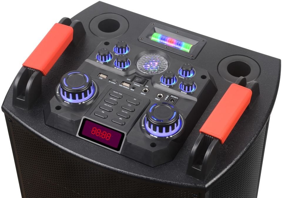 RXY-NDR-1212S 100 Watt ( 12 INCH x 2 ) + TWEETER Çift Kablosuz UHF Mikrofonlu Kumandalı Led Panel FM / BT / USB ve TF Kart Girişli Anfili Hoparlör