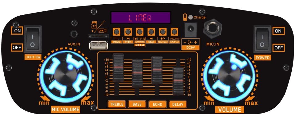 RXY-NDR-Y12 Full Ledli  40 Watt ( 12 INCH ) Kablosuz Mikrofonlu Kumandalı FM / BT / USB ve TF Kart Girişli Anfili Hoparlör
