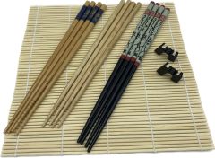 Üç Çeşit İkişer Çift Çok Kullanımlık Chopstick+Sarma Hasırı 24 Cm Set