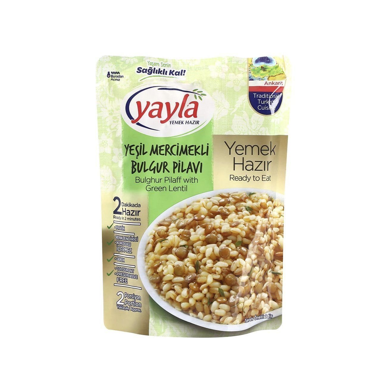 Yayla Hazır Yemek Yeşil Mercimekli Bulgur Pilavı 250 Gr.