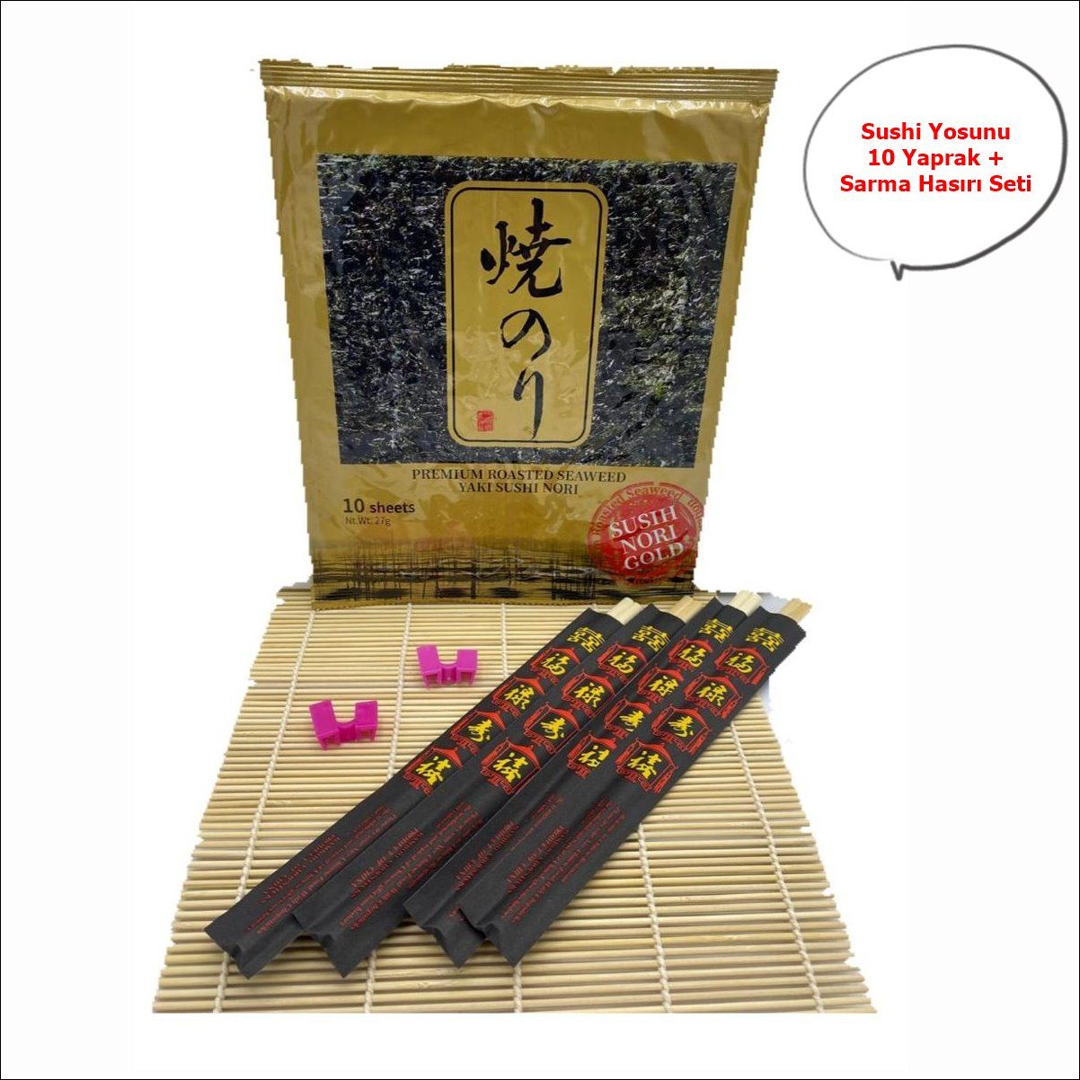 Seafood Sushi Yosunu Yaki Sushi Nori Gold Premium 10 Yaprak + Sarma Hasırı Seti 24 Cm