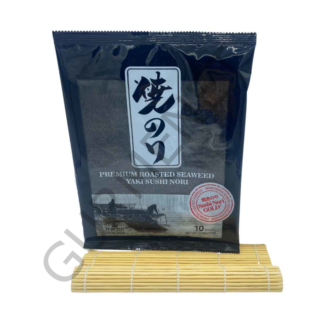 Seafood Sushi Yosunu Yaki Sushi Nori Gold Premium 10 Yaprak + Sarma Hasırı 24 Cm