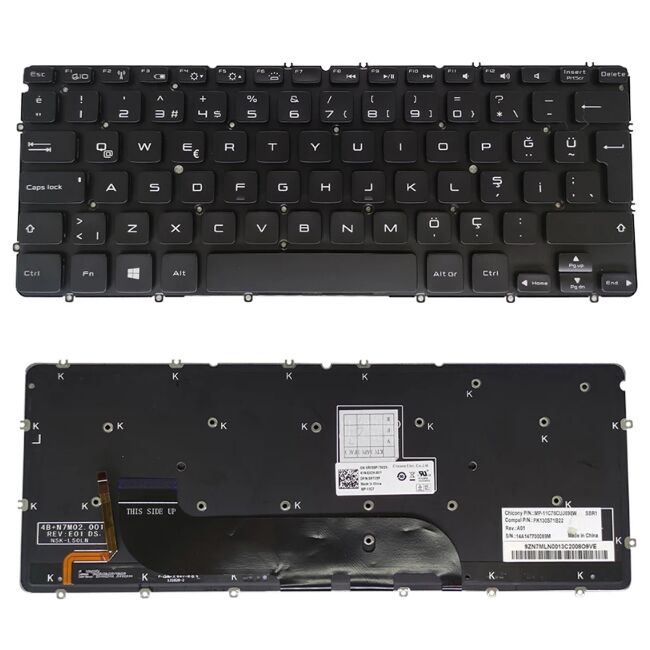 Dell V128725AK1, V128725AK2 Uyumlu Klavye Tuş Takımı Tuş Seti Işıklı Siyah Türkçe