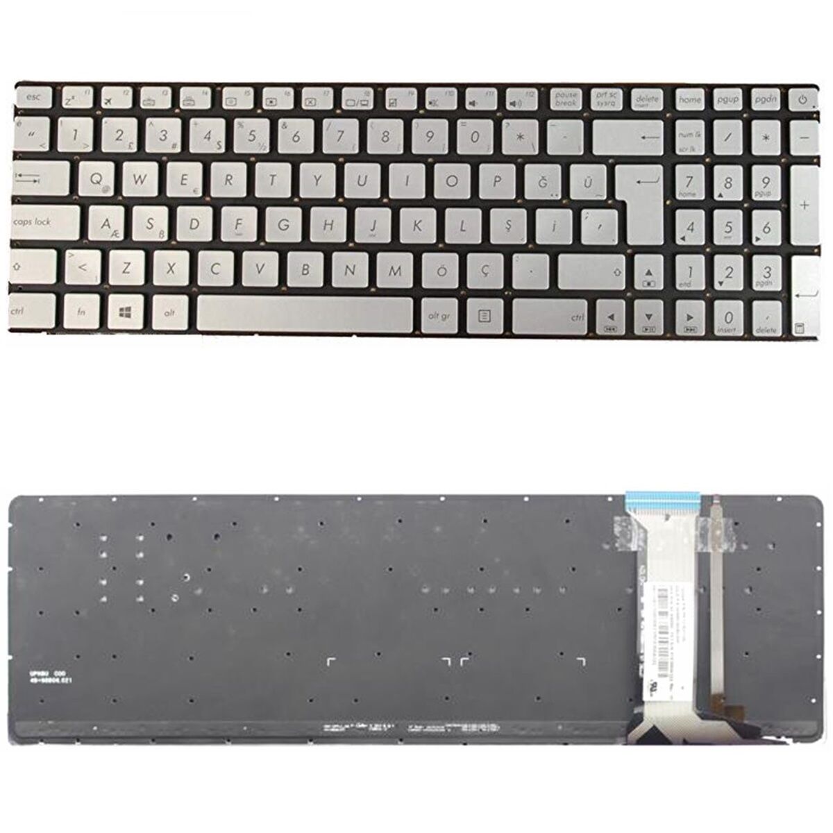 Asus GL551JK, GL551JM Klavye Tuş Takımı Işıklı Gümüş TR Q