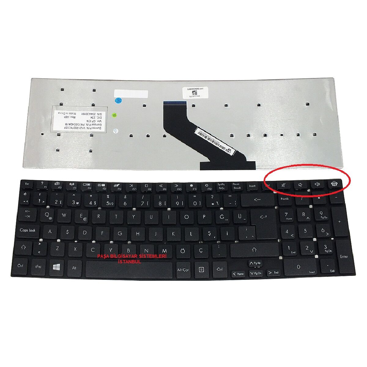 Acer Aspire ES1-512-C5CZ, ES1-512-P22Q Klavye Tuş Takımı Muadil TR Q Siyah