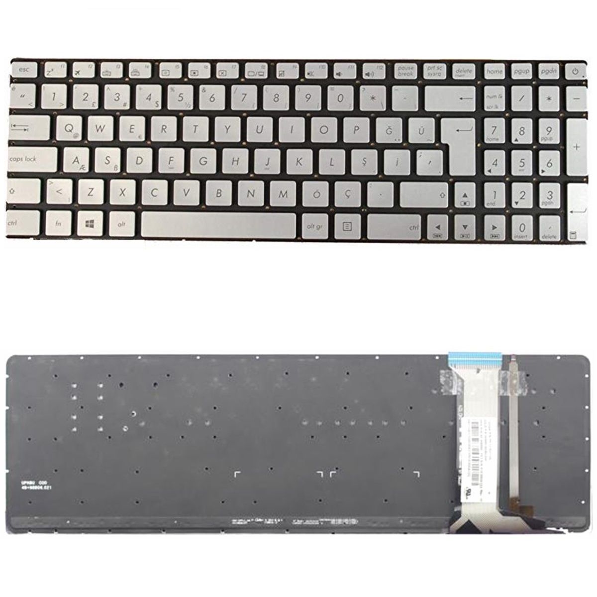 Asus N552VW-FY147T, N552VX-FJ408 Klavye Tuş Takımı Işıklı Q Gümüş Türkçe Keyboard