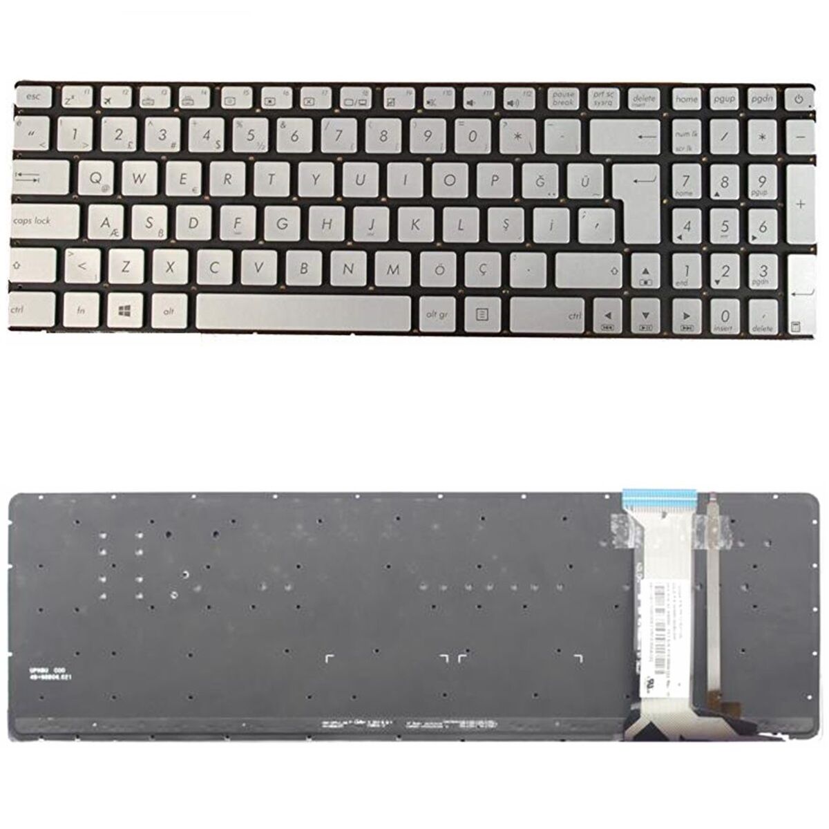 Asus N751, N751J Klavye Tuş Takımı Işıklı Türkçe Gümüş Q Notebook Klavye