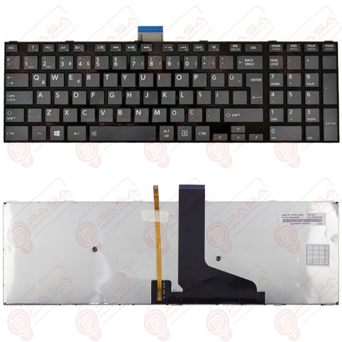 Toshiba 6037B0083302, 6037B0083502, 6037B0096802 Uyumlu Klavye Tuş Takımı Tuş Seti Işıklı Siyah TR