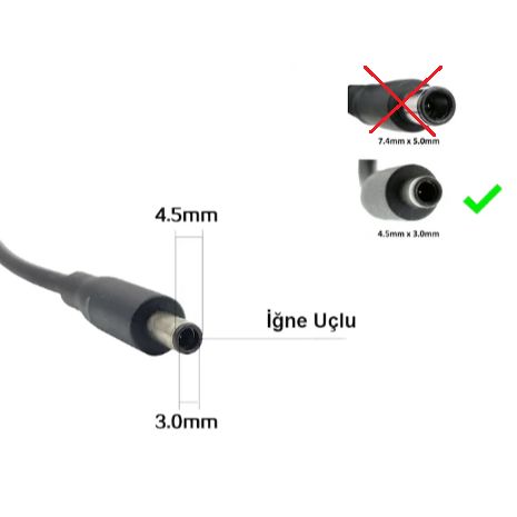 Dell 19.5v 6.67a 130w Uyumlu 4.5mmX3.0mm ve iğneli Uç Adaptör Şarj Aleti Şarj Cihazı