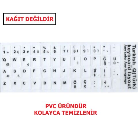 Türkçe Q Klavye Sticker, Notebook Ve Pc Uyumlu Beyaz Renk