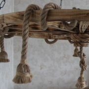 Otantik Çarşı Ahşap Halatlı Teker Avize 70 cm. 5'li  K06  Serbest Sarkıtlı