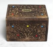 Ahşap Oymalı  Boncuklu Kilitli Kumbara  17x13x11 cm.
