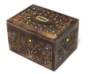 Ahşap Oymalı  Boncuklu Kilitli Kumbara  17x13x11 cm.