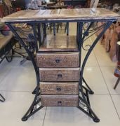 Ahşap Ferforje Oymalı Dresuar Etajer 4 Çekmeceli 65x37x80 cm.