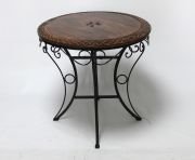 Eskitme Ahşap Ferforje Oymalı Yuvarlak  Sehpa 60x60x59 cm.