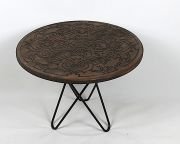 Eskitme Ahşap  Oymalı Yuvarlak  Sehpa 60x60x43 cm.Renk Klasik Ceviz