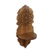 Otantik Çarşı Ahşap Oymalı Kavukluk Lambalık Raf  50x22x16 cm. Koyu Meşe Rengi
