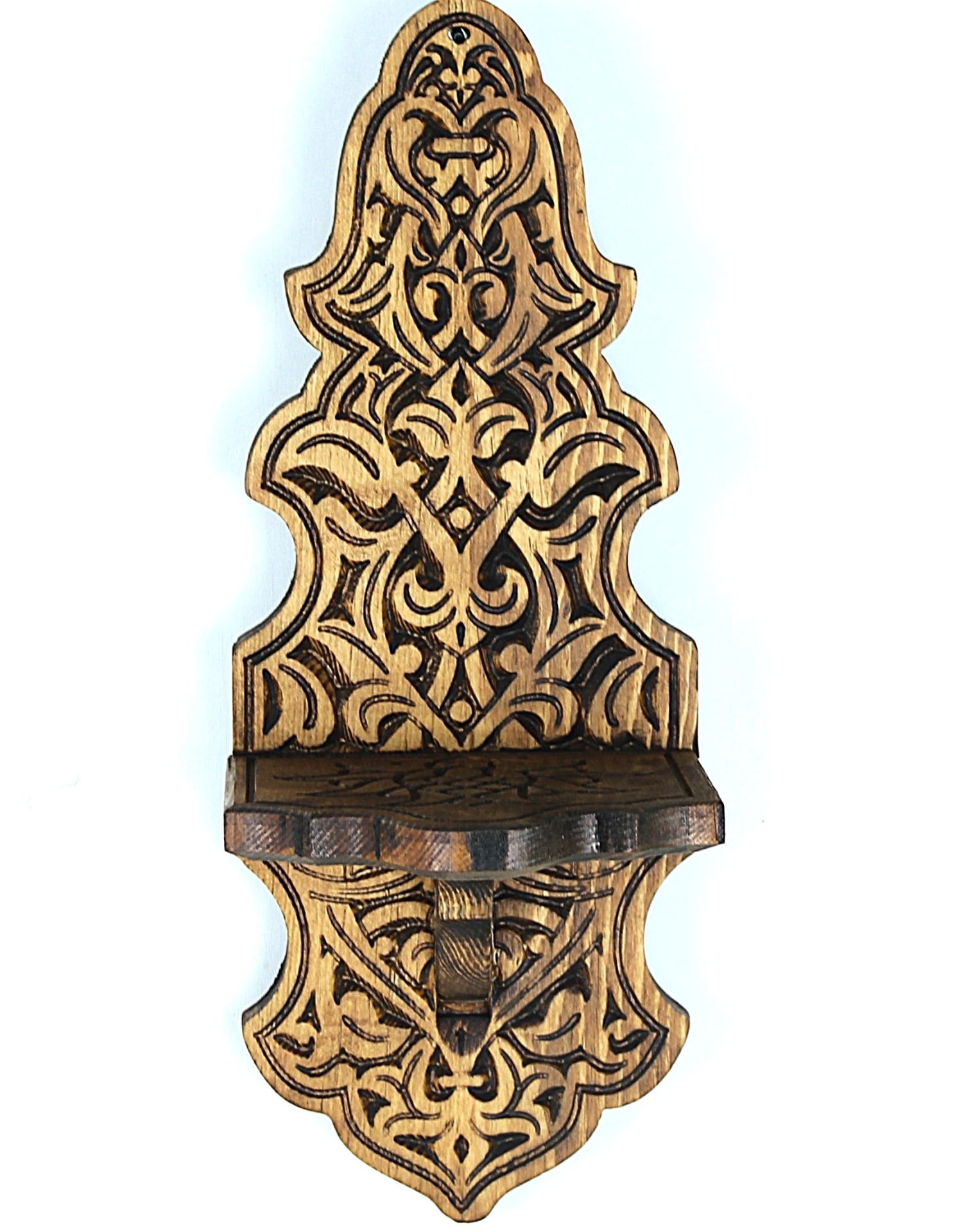 Otantik Çarşı Ahşap Oymalı Kavukluk Lambalık Raf Küçük Boy K401