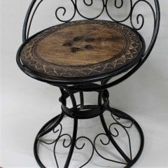 Ahşap Ferforje Oymalı Sandalye Tabure 46x46x59 cm. KNA50