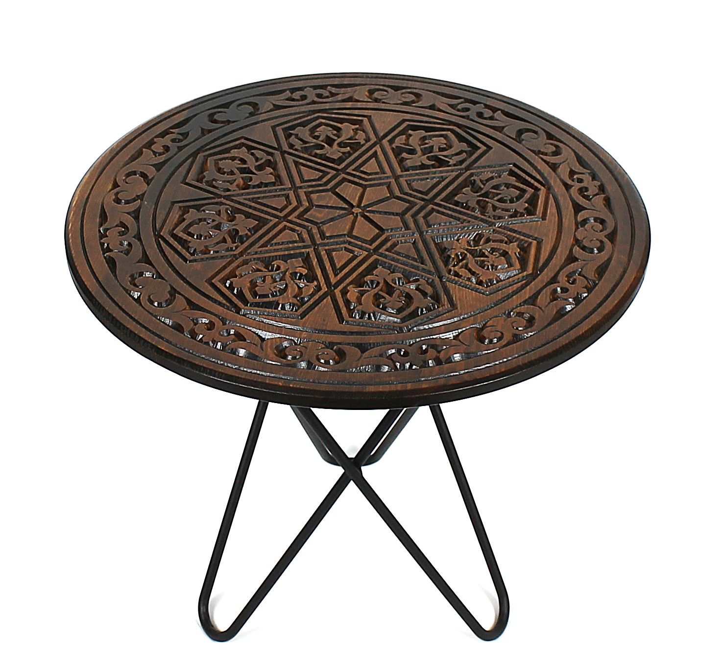 Ahşap Oymalı Yuvarlak Sehpa 50 cm.