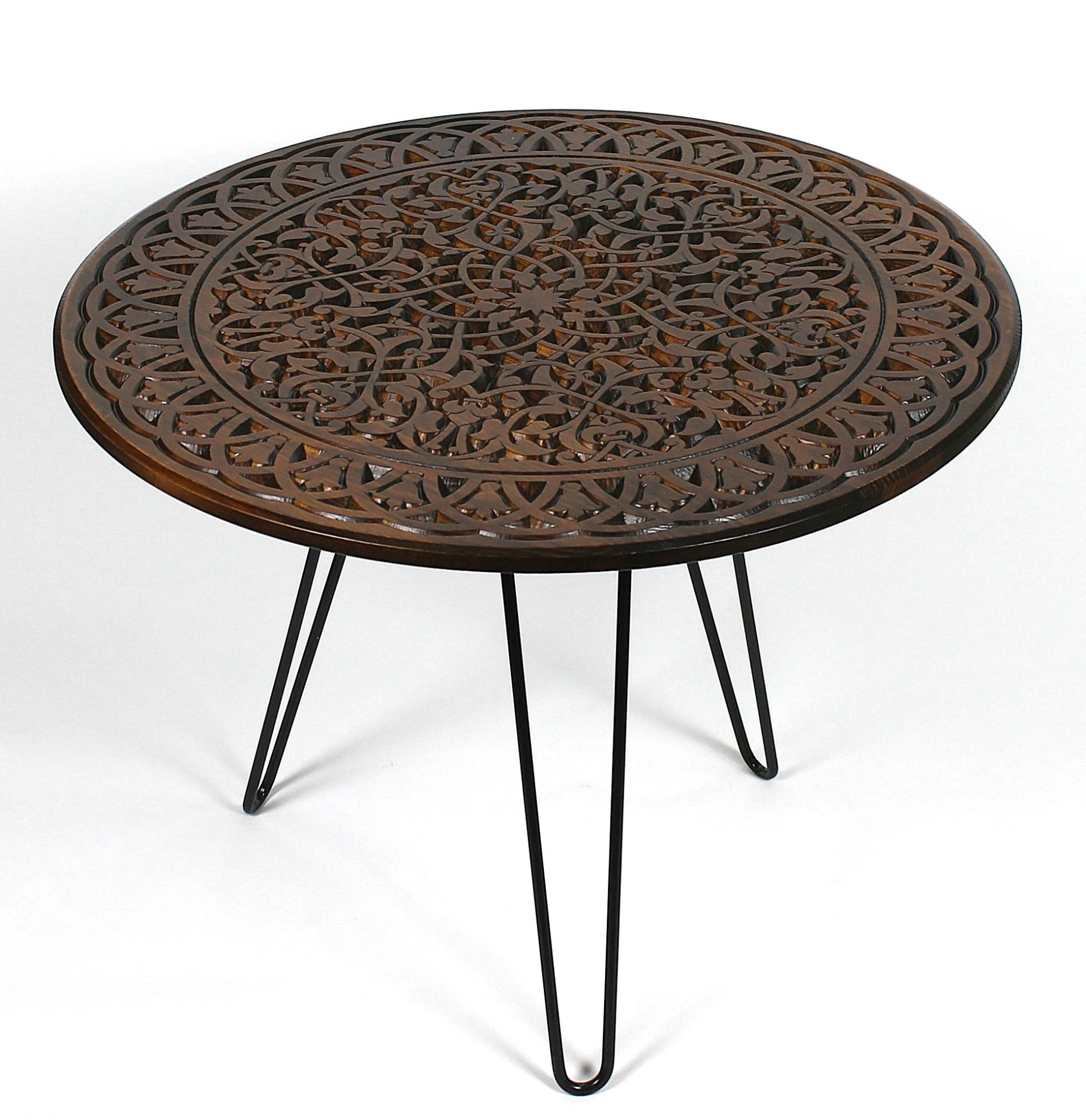 Ahşap Oymalı Yuvarlak Sehpa 60 cm.