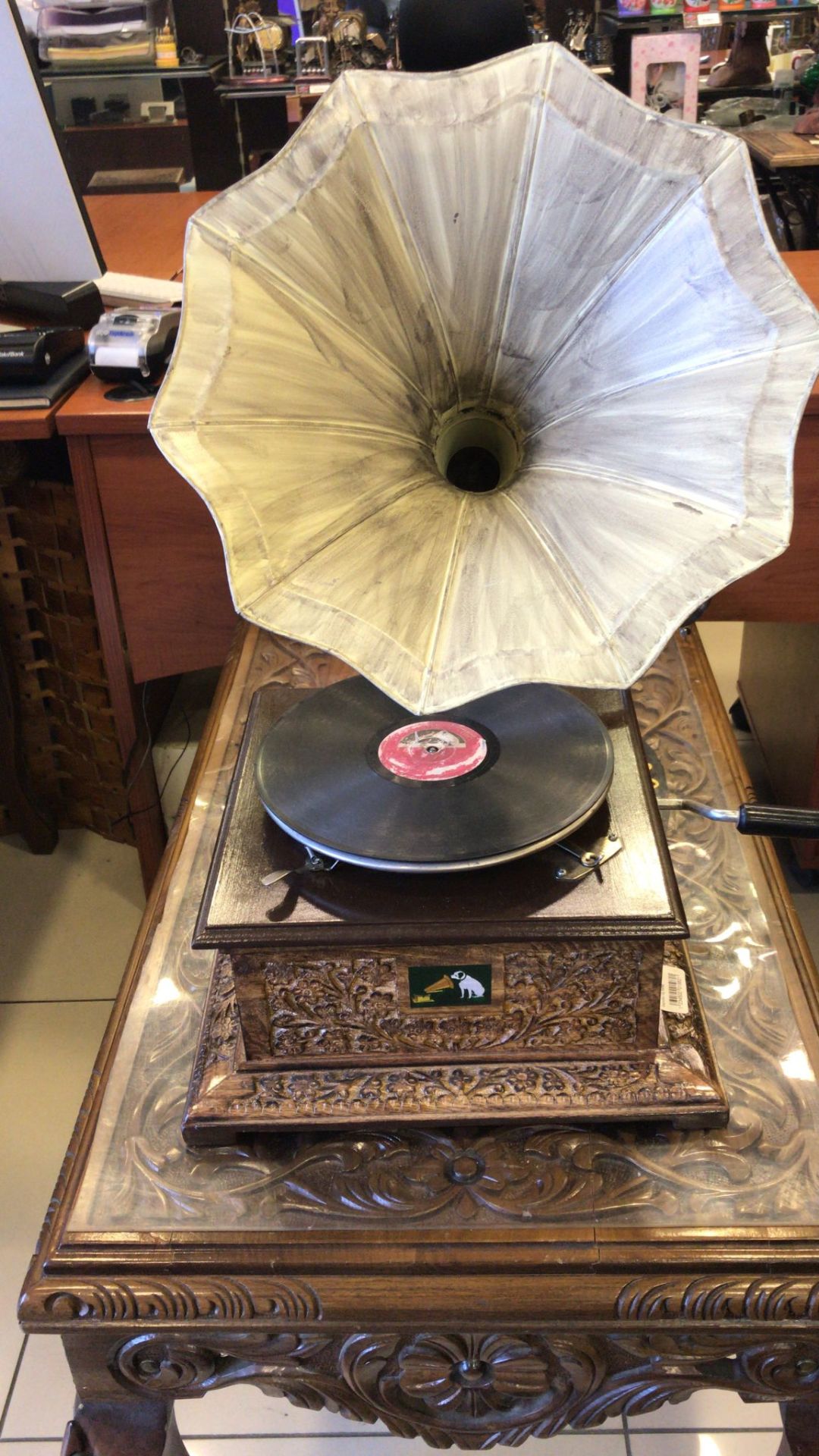 Eskitme Ahşap Kare Gramofon
