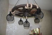 Otantik Çarşı Ahşap Teker Avize 70  cm. 5 Duylu Metal Kafesli