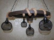 Otantik Çarşı Ahşap Teker Avize 70  cm. 5 Duylu Metal Kafesli