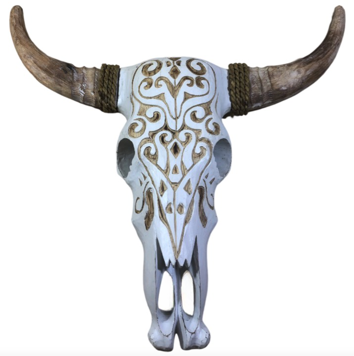 Otantik Çarşı Ahşap Buffalo Kafatası Beyaz 45x55 cm.